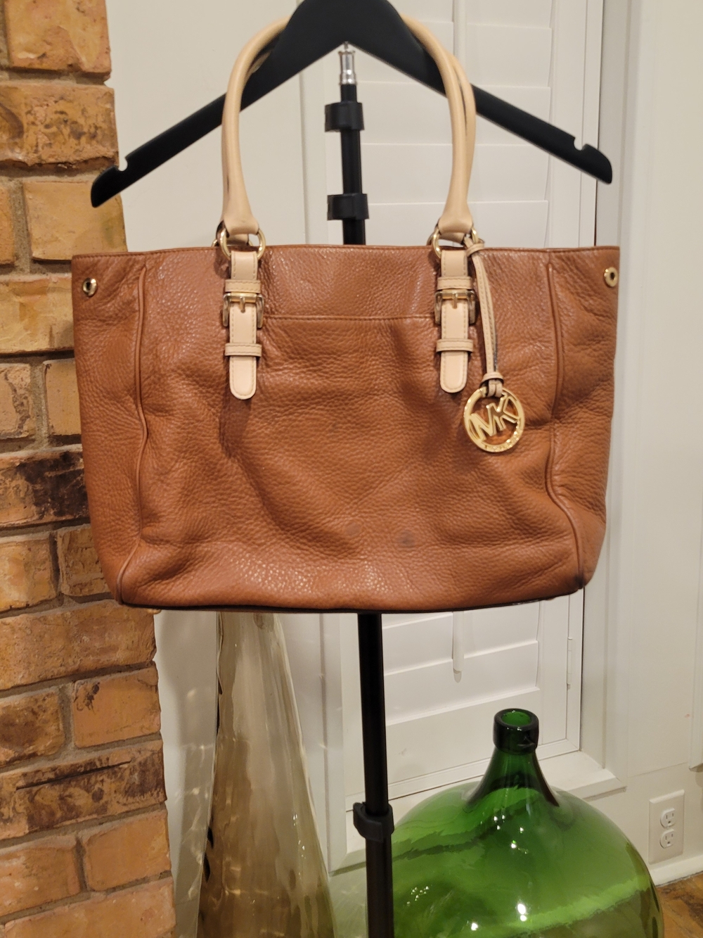 Michael Kors Tan Pebbled Leather Tote with Cream Handles